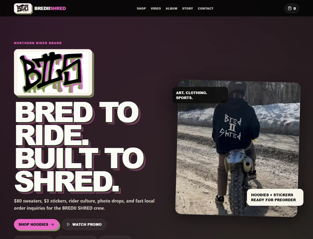 BREDII SHRED live client website homepage screenshot